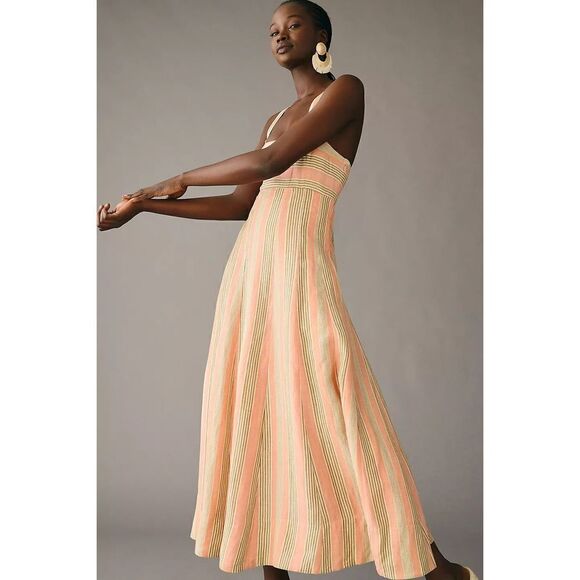 New Anthropologie x Maeve Square-Neck Tie-Back A-Line Midi Dress Size 6 - Picture 2 of 11